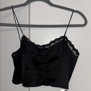 Adika Black Satin Lace-Trim Crop top